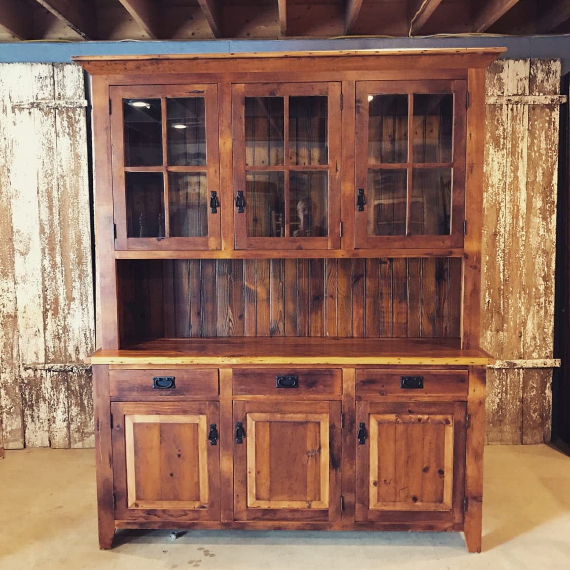 rustic hutch, reclaimed wood hutch, hutch with glass doors