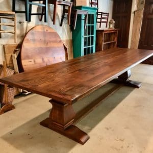 Reclaimed chestnut double pedestal table