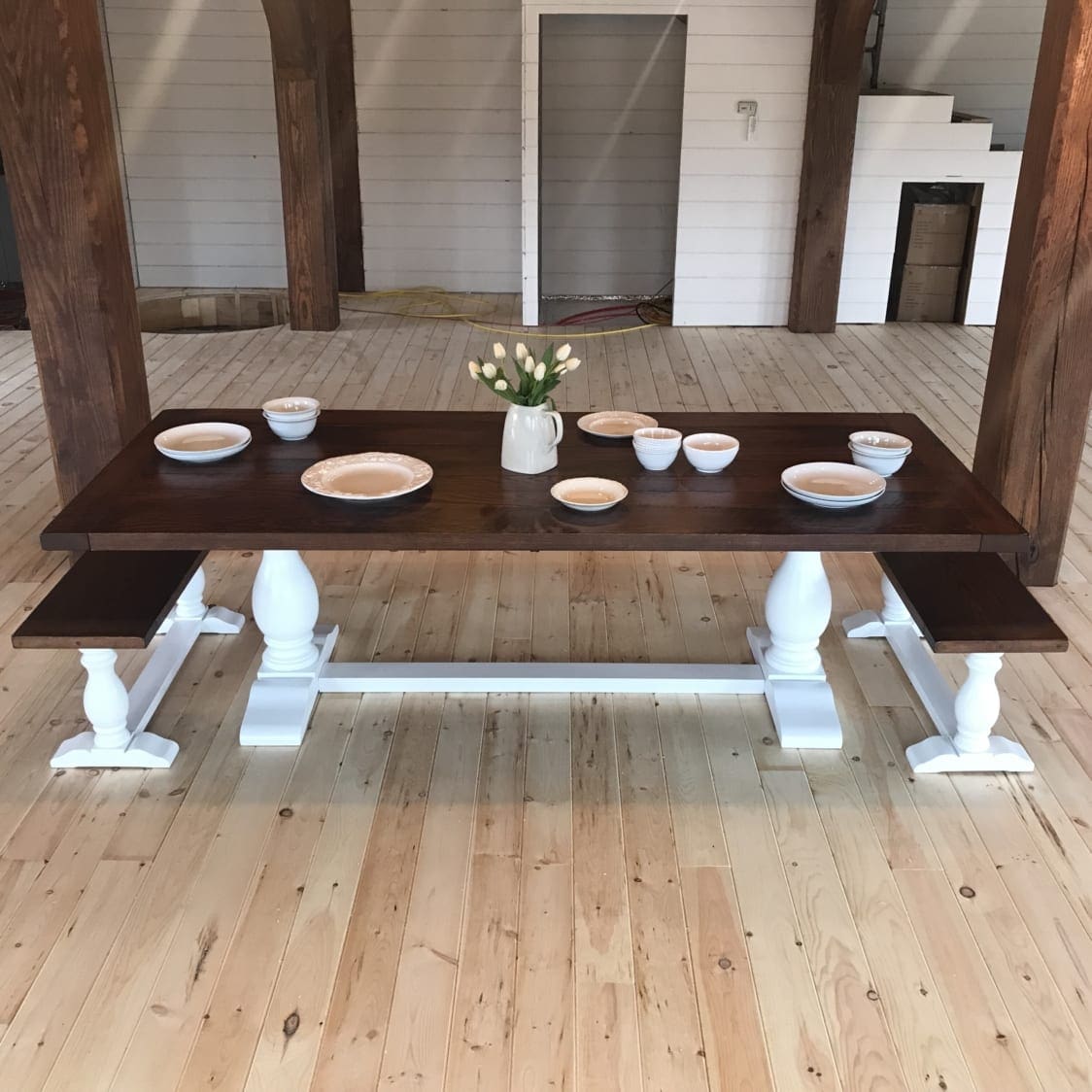 double pedestal table, wood table