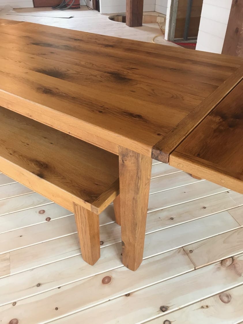 oak table, table with tapper legs