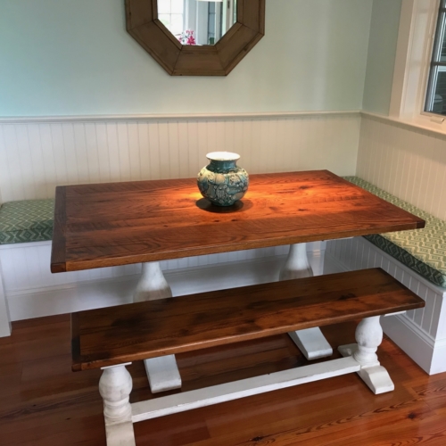 vase table, oak table, double pedestal table
