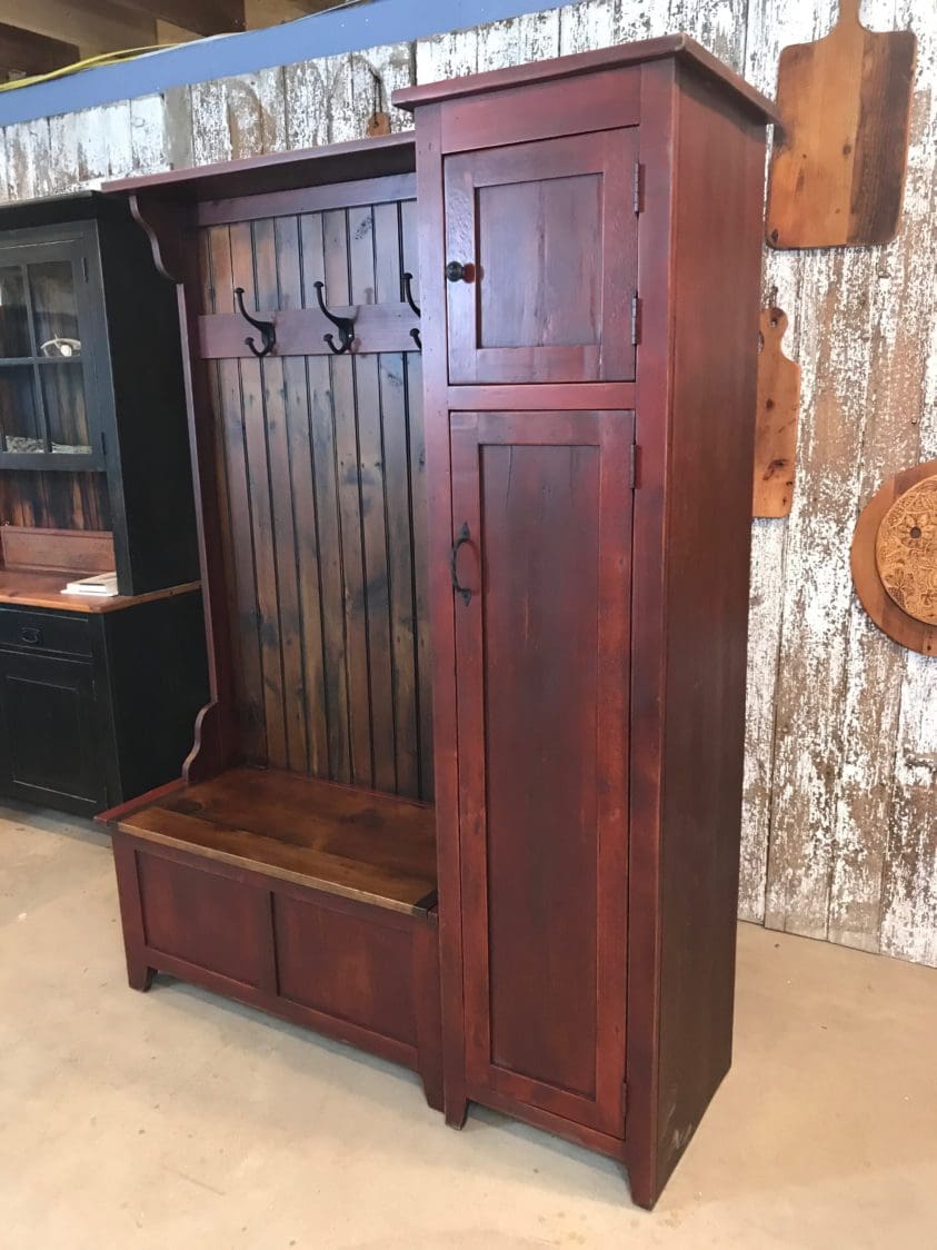 Barn Red Hall Tree Side Cabinet