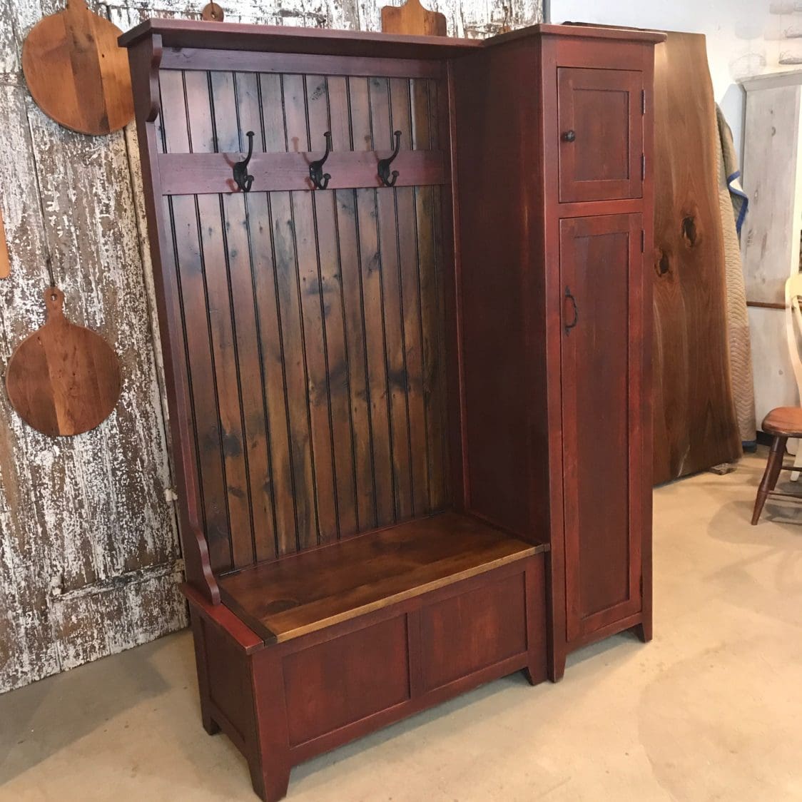 hall tree with side cabinet
