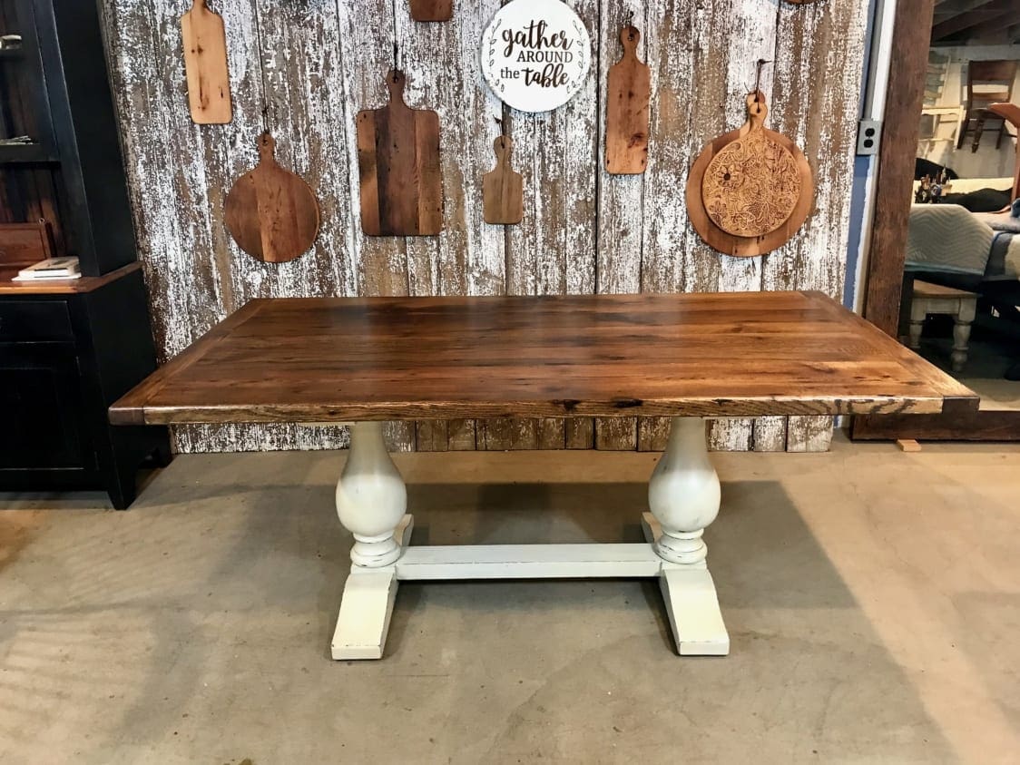 Double pedestal table, rustic oak table