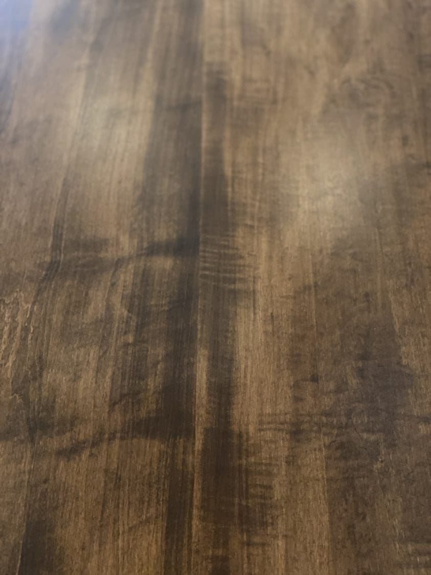 Look at the rich coloration of Seely stain on Virgin Brown Maple.