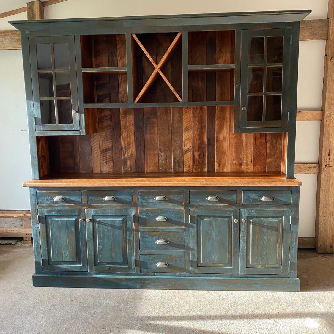 Large country hutch made in reclaimed wood