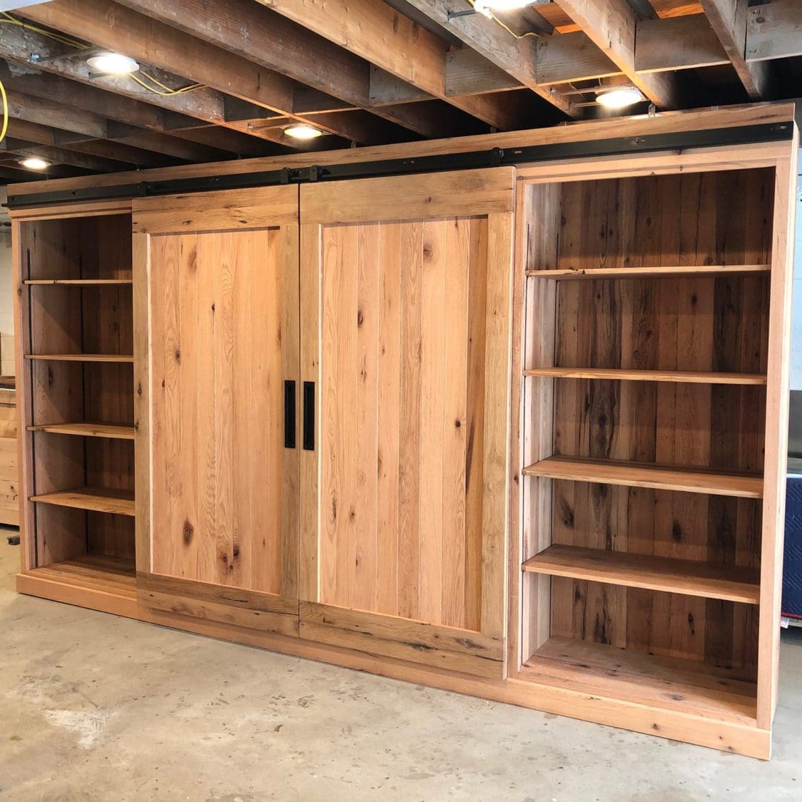 white oak barn door cabinet