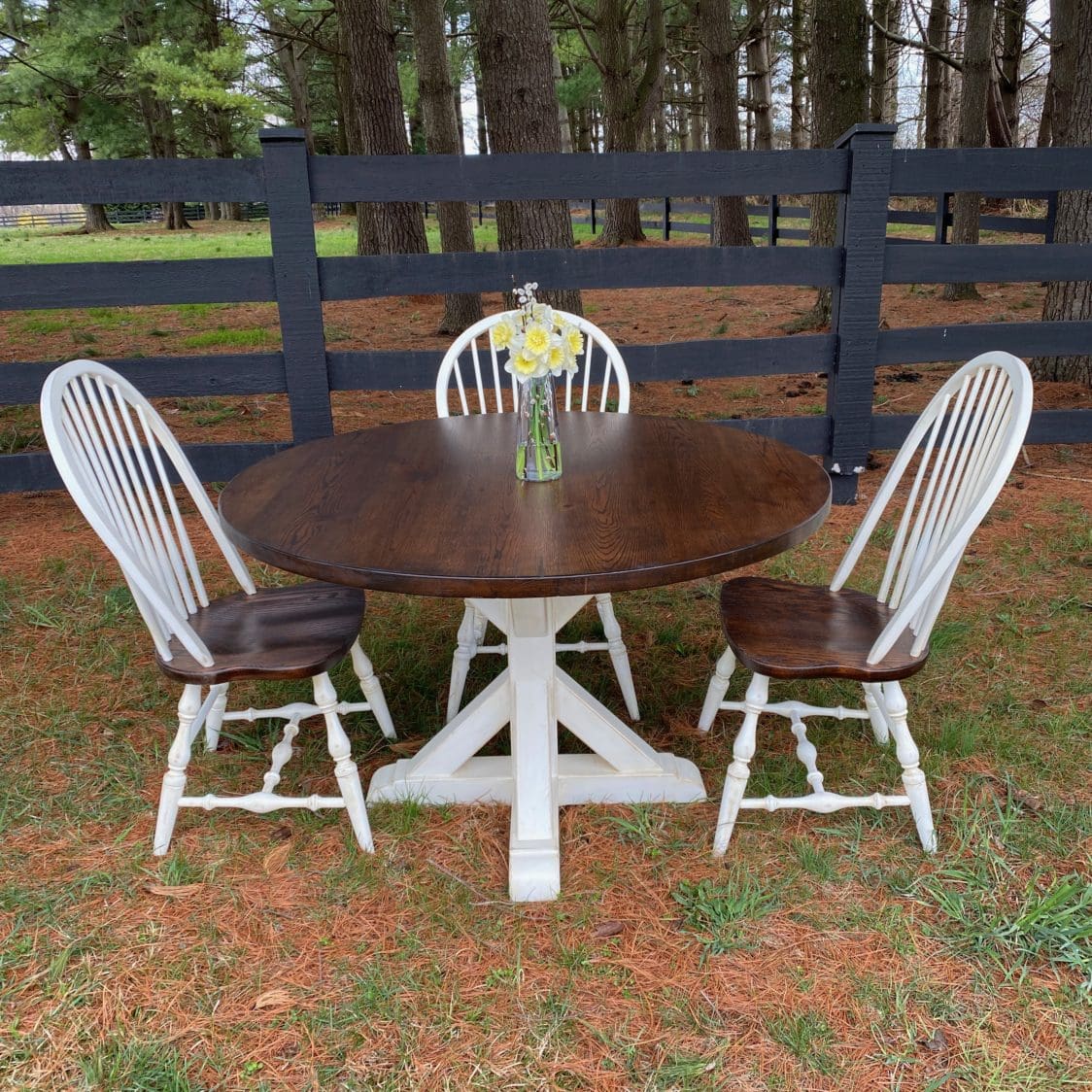 round table with white pedestal