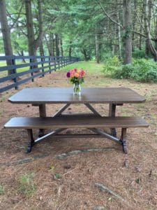trestle table with matching bench