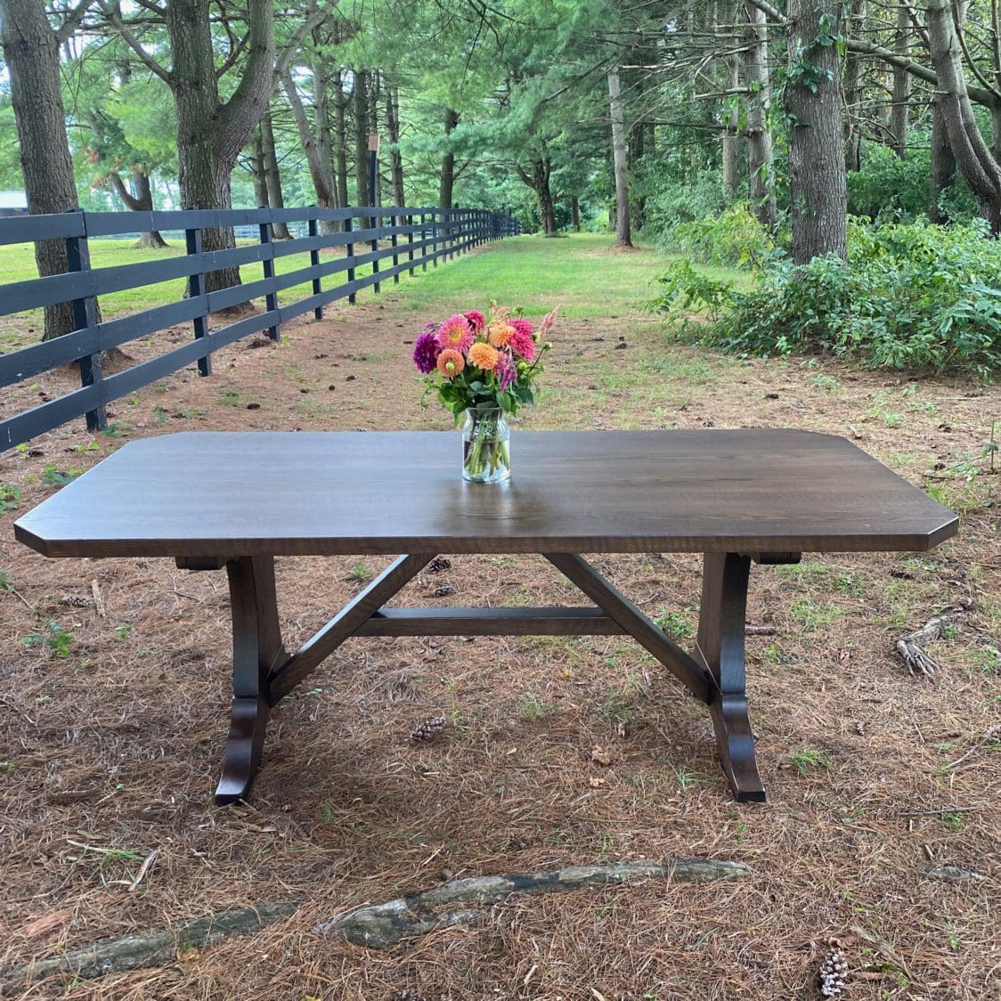 Trestle table with gray stain