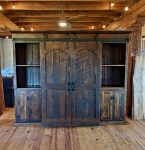 reclaimed barn door cabinets